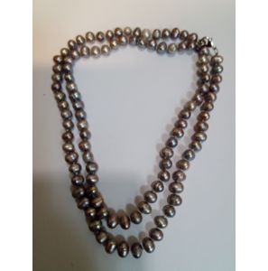Collier zw parels grijs met metalen sluiting - 3242518