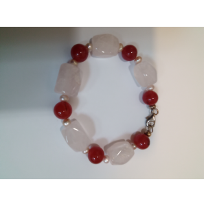 Armband zw parel-jade-rose kwarts 19 cm - 3242522