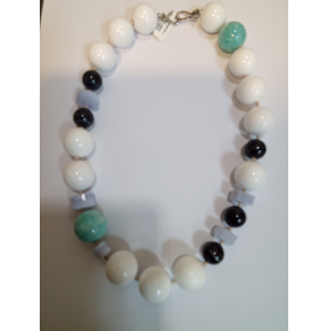 Collier edelstenen wit-zwart-blauw agaat en amazonite - 3242541