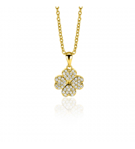 ZINZI gold plated zilveren klaver vier hanger bezet met witte zirconia's ZIH2618 - 3242576