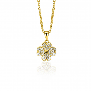 ZINZI gold plated zilveren klaver vier hanger bezet met witte zirconia's ZIH2618 - 3242576