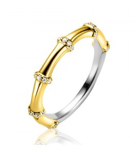 ZINZI gold plated zilveren aanschuifring (3,5mm breed) bamboo uitstraling, bezet met witte zirkonia's ZIR2687Y - 3242577