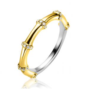 ZINZI gold plated zilveren aanschuifring (3,5mm breed) bamboo uitstraling, bezet met witte zirkonia's ZIR2687Y - 3242577