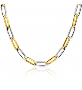 ZINZI bicolor ovale schakelketting met afwisselend gold plated en zilveren schakels 45cm - 3242630