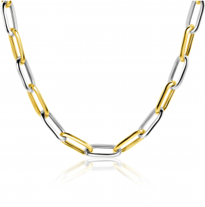 ZINZI bicolor ovale schakelketting met afwisselend gold plated en zilveren schakels 45cm - 3242630