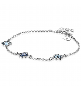 ZINZI zilveren schakel armband met twee lichtblauwe klavers en een donkerblauwe klaver in het midden 17-20cm ZIA2663B - 3242676