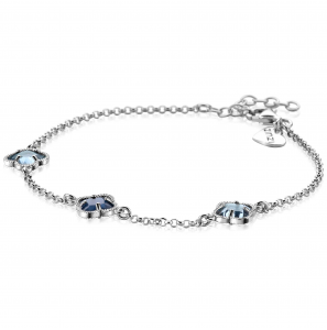 ZINZI zilveren schakel armband met twee lichtblauwe klavers en een donkerblauwe klaver in het midden 17-20cm ZIA2663B - 3242676