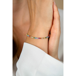 ZINZI gold plated zilveren tennis armband 3mm breed en bezet met regenboog kleurstenen in vierkante kastzettingen 17-20cm ZIA2666 - 3242688