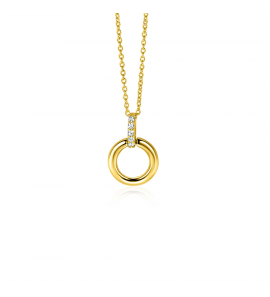 ZINZI Gold 14 krt gouden ronde hanger met luxe opvallend hangoog, bezet met witte zirkonia's ZGH512 - 3250084