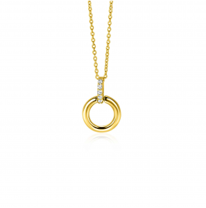 ZINZI Gold 14 krt gouden ronde hanger met luxe opvallend hangoog, bezet met witte zirkonia's ZGH512 - 3250084