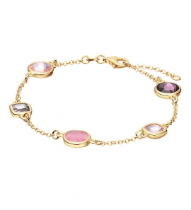 Zilver armband goud verguld met amethist en rozekwarts 19cm - 3250110