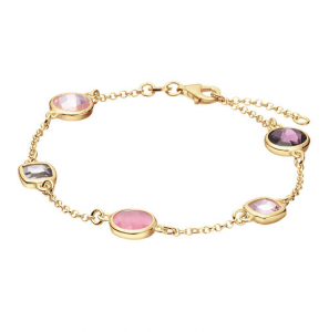 Zilver armband goud verguld met amethist en rozekwarts 19cm - 3250110
