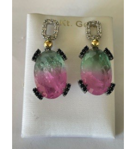 Zilver/18k oorknoppen met toermalijn en Spinel blauw en wit - 3250254