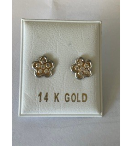Goud bicolour oorknop met zirkonia - 3250256
