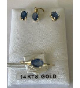Goud Oorknop met ovaal saffier blauw - 3250259