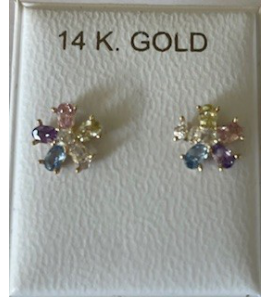 Goud oorknop met kleur zirkonia - 3250267