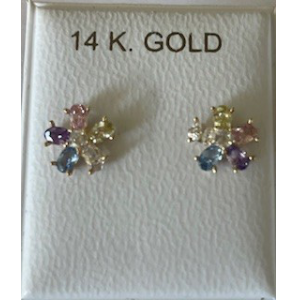 Goud oorknop met kleur zirkonia - 3250267