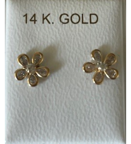 Goud oorknop bloem zirkonia - 3250269