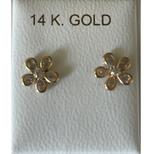 Goud oorknop bloem zirkonia - 3250269