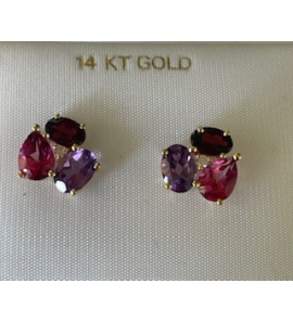 Goud oorknop met diamant en RHO/AMAT/TOPAZ - 3250274