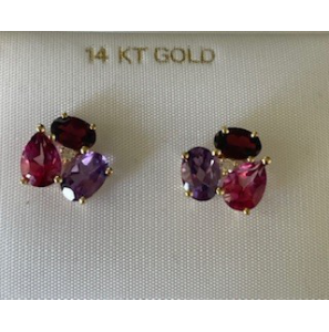 Goud oorknop met diamant en RHO/AMAT/TOPAZ - 3250274