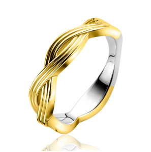 ZINZI gold plated zilveren ring (5mm breed) met een gevlochten Infinity teken in lijnen motief - 3250287