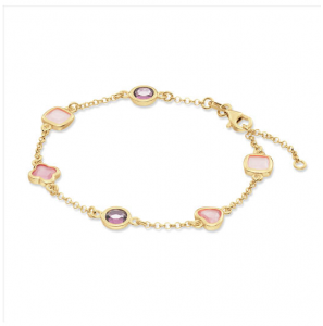 GLOW Schakelarmband - Pure Nature - Jasseron - Hart - 7mm - 19cm Nieuw Signature Zilver verguld Topaas - 3250307