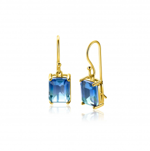 25mm ZINZI gold plated zilveren oorhangers met indigo blauwe kleursteen in vierpootszetting - 3250333