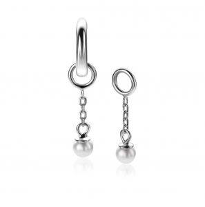 18mm ZINZI zilveren oorbedels met schakelkettinkje en ronde witte glasparel 4mm ZICH2623 (zonder oorringen) - 3250334