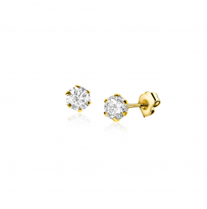 4mm ZINZI Gold 14 krt gouden oorknoppen zespootszetting met ronde witte zirconia - 3250383