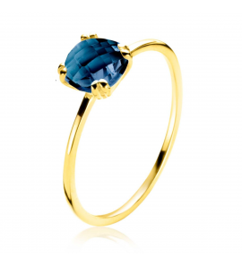 ZINZI Gold 14 krt gouden ring waarbij een Londen topaas (6mm) is gezet in een vierkante chatonzetting - 3250384
