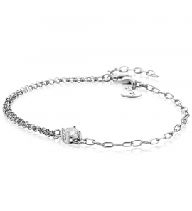 ZINZI zilveren multi-look armband met ovale en jasseron schakels, met ronde witte zirkonia in vierpootszetting 17-19cm - 3250389