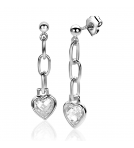 ZINZI zilveren oorstekers 27mm met paperclip schakels en hart wit zirconia - 3250393