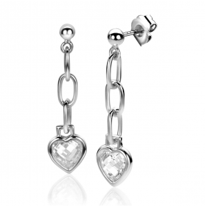 ZINZI zilveren oorstekers 27mm met paperclip schakels en hart wit zirconia - 3250393