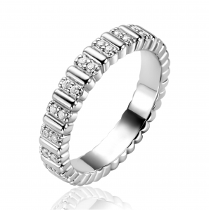 ZINZI zilveren ring (4mm breed) bezet met witte zirkonia's - 3250395