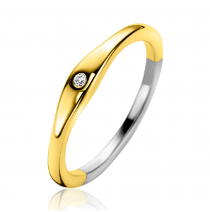 ZINZI gold plated zilveren ring organisch gevormd 3,5mm breed bezet met witte zirconia - 3250404