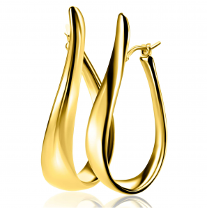 ZINZI gold plated zilveren grote oorringen in organische vorm met een speelse twist en handige bovensluiting - 3250405