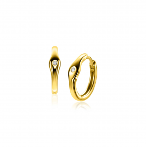 ZINZI gold plated zilveren oorringen organisch gevormd, bezet met witte zirconia en met luxe klapsluiting - 3250406