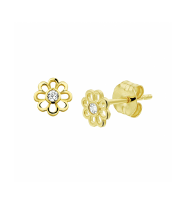 Goud oorknoppen bloem zirkonia - 3250016