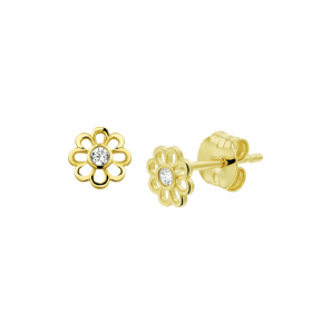 Goud oorknoppen bloem zirkonia - 3250016