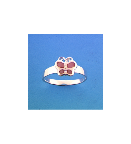 Zilver kinderring vlinder met roze mop mt. 14.5 - 3241328