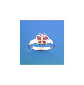 Zilver kinderring vlinder met roze mop mt. 14.5 - 3241328