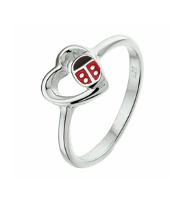 Zilver RH kinderring hartje met lhb rood emaille mt. 13 - 3241329
