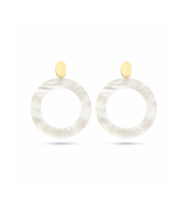 Goud oorhangers rondje parelmoer - 584