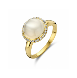 Damesring wit maansteen en diamant 0.15ct h si halo - 3230511