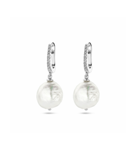 Zilver klapoorringen met parel en zirkonia - 3230567