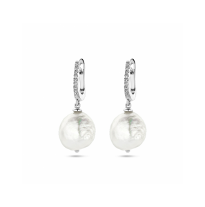 Zilver klapoorringen met parel en zirkonia - 3230567