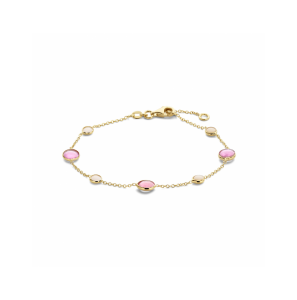 Goud armband roze robijn en roze opaal 17 - 19 cm - 3230593