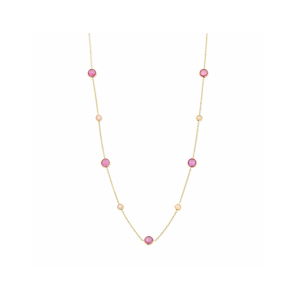 Goud collier roze robijn en roze opaal 42 - 45 cm - 3230594