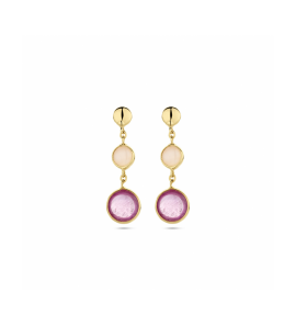 Goud oorhangers roze robijn en roze opaal - 3230590